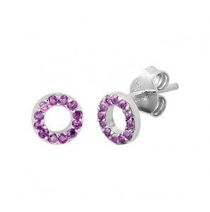 Zilver RH oorknop rondje met amathist zirkonia - 3202139
