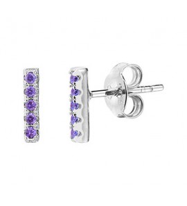 Zilver RH oorknop balkje met amathist zirkonia - 3202138