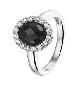 Zilveren dames ring ovaal met onix en zirkonia 11.5x15mm mt. 17ƒ? - 3202181