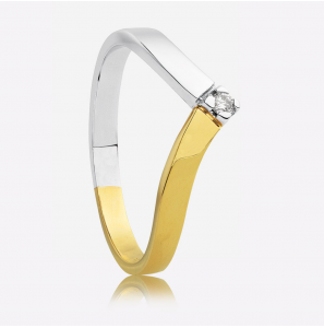 Eclat bicolour dames ring V-model met 1x0.03 - 3202338