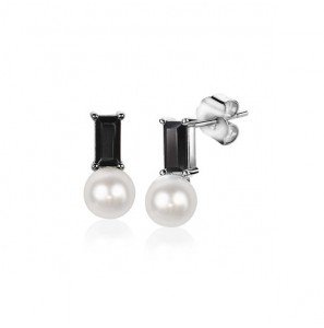 ZINZI zlv. oorknop met parel en zirconia zwart - 3202377