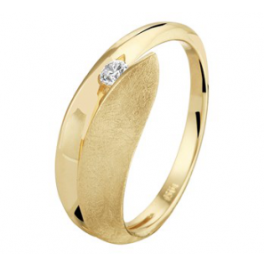 Goud dames ring glans/ijsmat met 0.07 crt. bril. mt. 17¢ - 3202345
