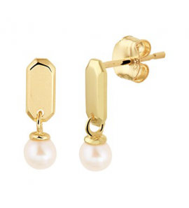 Geelgouden oorknop met zw parel 3 mm - 3202350