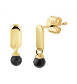 Geelgouden oorknop met onix 3 mm - 3202351