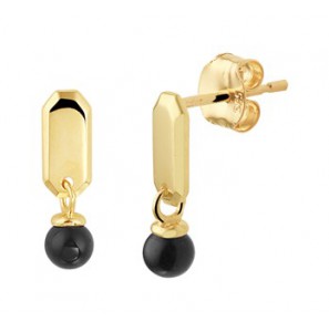 Geelgouden oorknop met onix 3 mm - 3202351