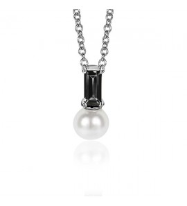 ZINZI zlv. hanger met parel en zirconia zwart - 3202378