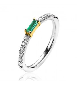 ZINZI zlv. aanschuifring groen baquette en zirconia maat 56 - 3202398