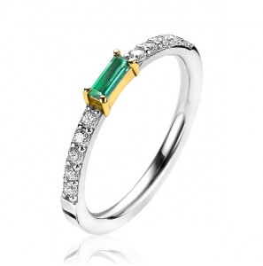 ZINZI zlv. aanschuifring groen baquette en zirconia maat 56 - 3202398