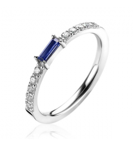 ZINZI zlv. aanschuifring blauw baquette en zirconia maat 56 - 3202397
