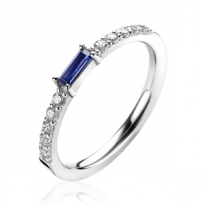 ZINZI zlv. aanschuifring blauw baquette en zirconia maat 56 - 3202397