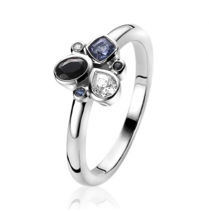 Zinzi zlv. ring met zwart/wit/grijs zirconia maat 54 - 3202408