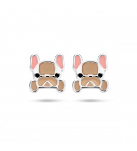 Zilver oorknop email hondje - 3222667