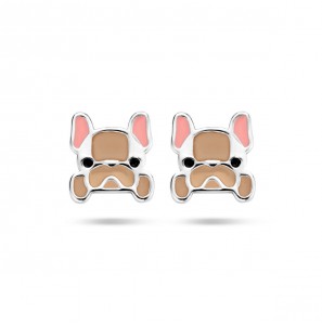 Zilver oorknop email hondje - 3222667