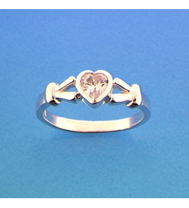 Zilver RH kinderring hartje zirkonia mt. 13½ - 3211286