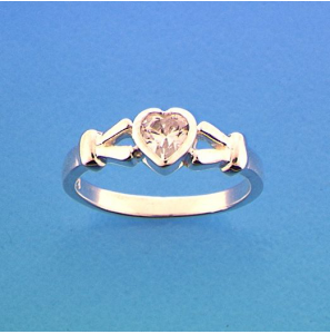 Zilver RH kinderring hartje zirkonia mt. 13½ - 3211286