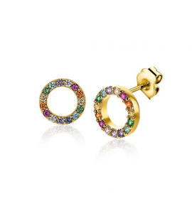 Zinzi zlv. oorknopjes rond open zirc. regenboog - 3210429