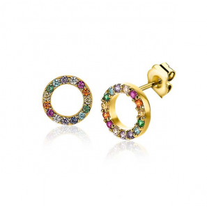 Zinzi zlv. oorknopjes rond open zirc. regenboog - 3210429