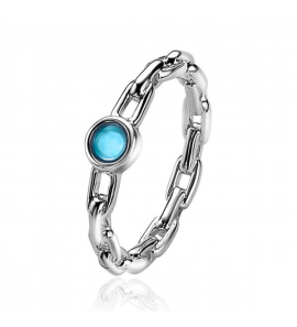 ZINZI zilv. ring paperclip schakels blauwe steen mt. 54 - 3210405