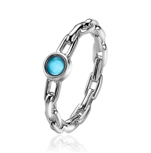 ZINZI zilv. ring paperclip schakels blauwe steen mt. 54 - 3210405