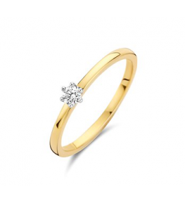Geel goud solitairring "Nicole" met 0.15 crt. H-SI3 - 3210872