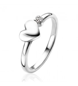 Zinzi zlv. ring hartjes 1x glas 1x zirc. mt. 56 - 3210897
