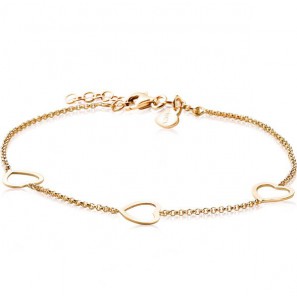 ZINZI zilver armband met drie hartjes geel verguld 17-20 - 3210860
