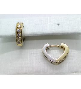Goud klap-oorring bicolour hart model met zirkonia 16 mm - 3211445