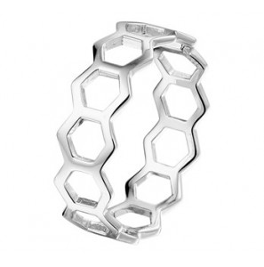 Zilver RH dames ring zeskant 6 mm mt. 17¼ - 3211021