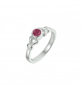 Zilver RH kinderring met roze zirkonia mt. 13½ - 3211094
