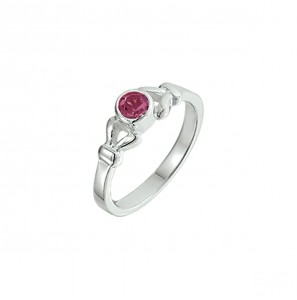 Zilver RH kinderring met roze zirkonia mt. 13½ - 3211094