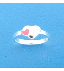 Zilver RH kinderring hart met hartje roze emaille mt. 14½ - 3211096