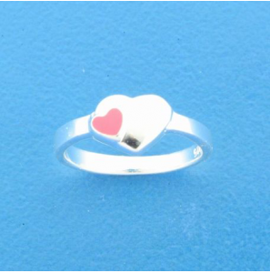 Zilver RH kinderring hart met hartje roze emaille mt. 14½ - 3211096