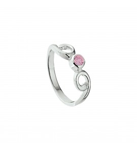 Zilver RH kinderring met roze zirkonia mt. 13½ - 3211092