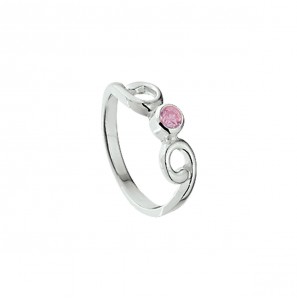Zilver RH kinderring met roze zirkonia mt. 13½ - 3211092