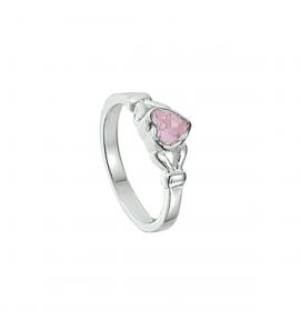 Zilver RH kinderring hartje met roze zirkonia mt. 13½ - 3211093