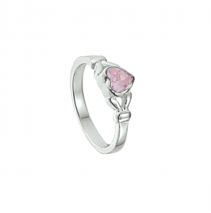 Zilver RH kinderring hartje met roze zirkonia mt. 13½ - 3211093