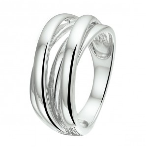 Zilver RH dames ring vier banden 10 mm maat 17¾ - 3211169