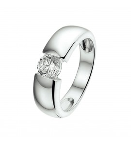 Zilver RH dames ring 5.5 mm breed met zirkonia mt 17¾ - 3211170