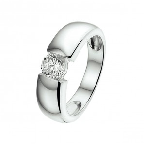 Zilver RH dames ring 5.5 mm breed met zirkonia mt 17¾ - 3211170