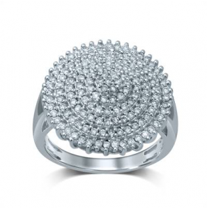 Goud wit dames ring rond antourage met diam. 1.03 crt. mt. 17¾ - 3211311