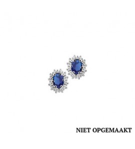 Zilveren oorknop RH met synthetische blauw saffier en zirconia rozet - 3160618