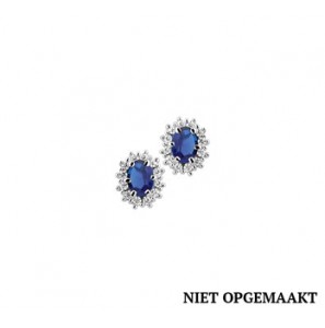 Zilveren oorknop RH met synthetische blauw saffier en zirconia rozet - 3160618