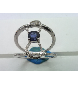 Goud wit dames ring twee band met verbonden strik blauw saffier en diam. 0.17 crt mt. 18 - 3211310