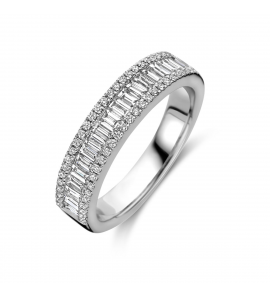 Goud wit dames ring met diam. 0.52 briljant en baguette mt. 17 - 3211313