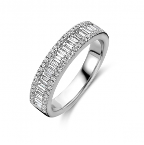 Goud wit dames ring met diam. 0.52 briljant en baguette mt. 17 - 3211313