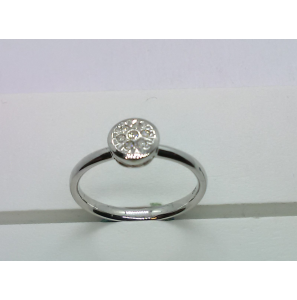 Goud wit dames ring met rond antourage diam. 0.07 mt. 17¢ - 3211309