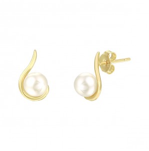 Goud oorstekers met zw parel 7 mm - 3211328