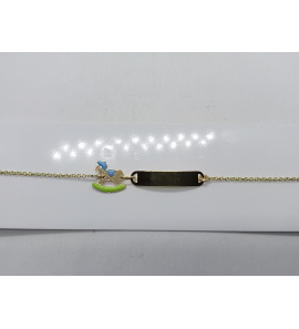 Goud anker graveerarmbandje met paard email 12+2 cm - 3211347