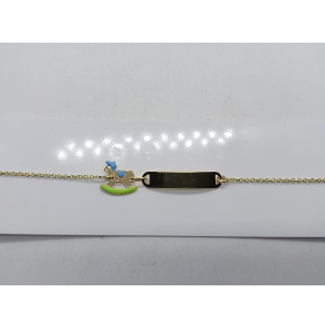 Goud anker graveerarmbandje met paard email 12+2 cm - 3211347