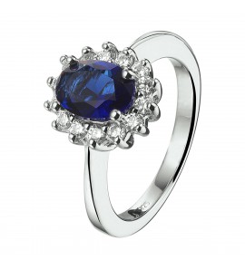 Zilveren ring RH met synthetische blauw saffier en zirconia maat 17¼ - 3211524